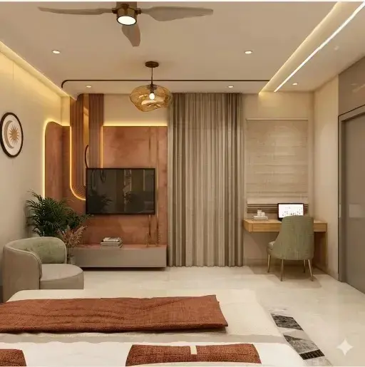 Bedroom with TV interior design Bangalore
